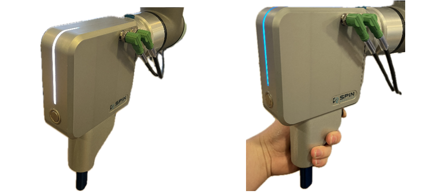 The tool with a white LED strip, then held with the back button pressed and the strip blue