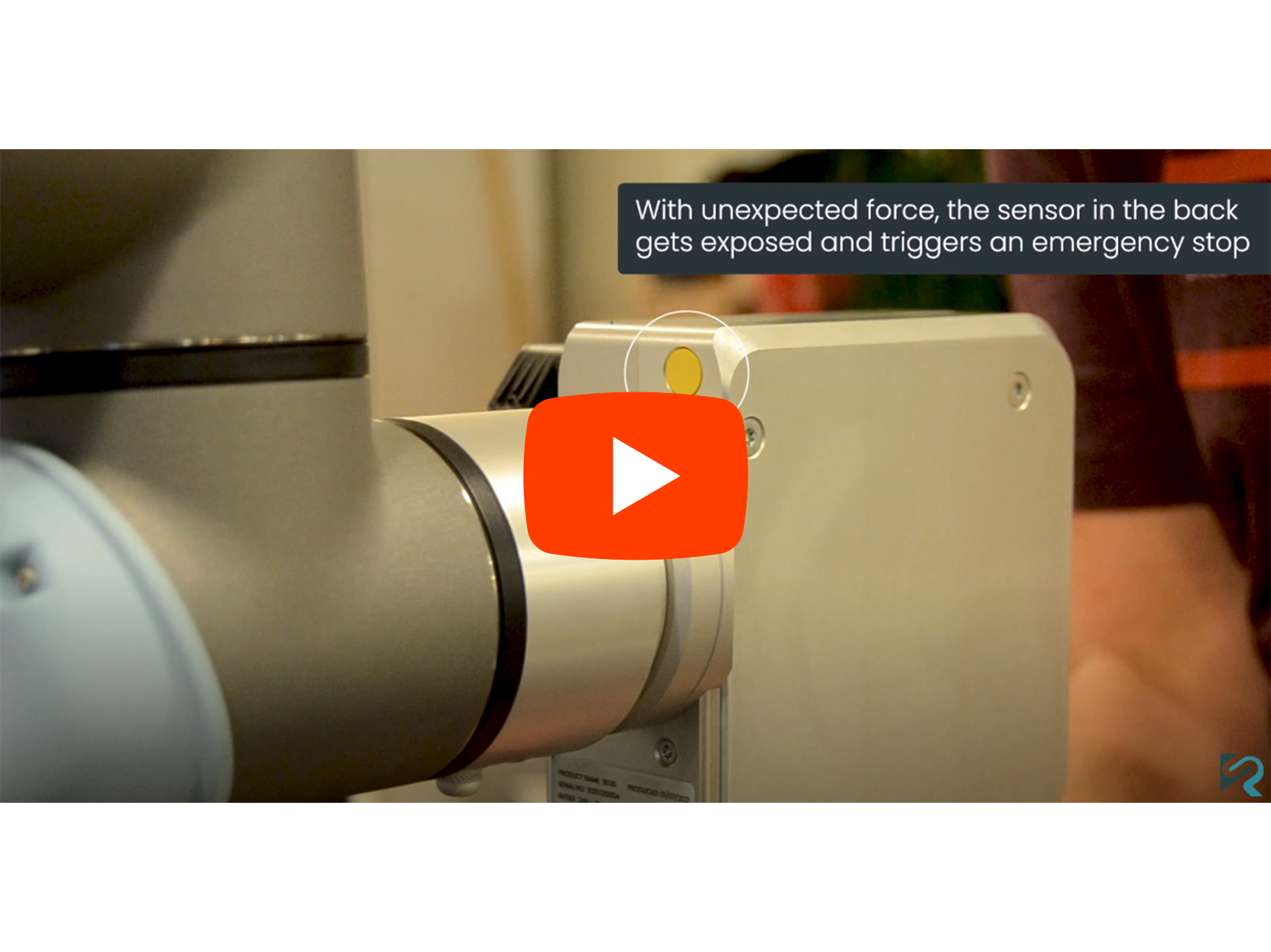 Video on YouTube: unexpected force exposes the safety sensor on the back of the tool, which triggers an emergency stop