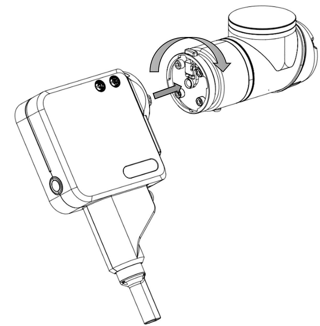 The tool pushed into the Spin Mount on the robot and turned clockwise